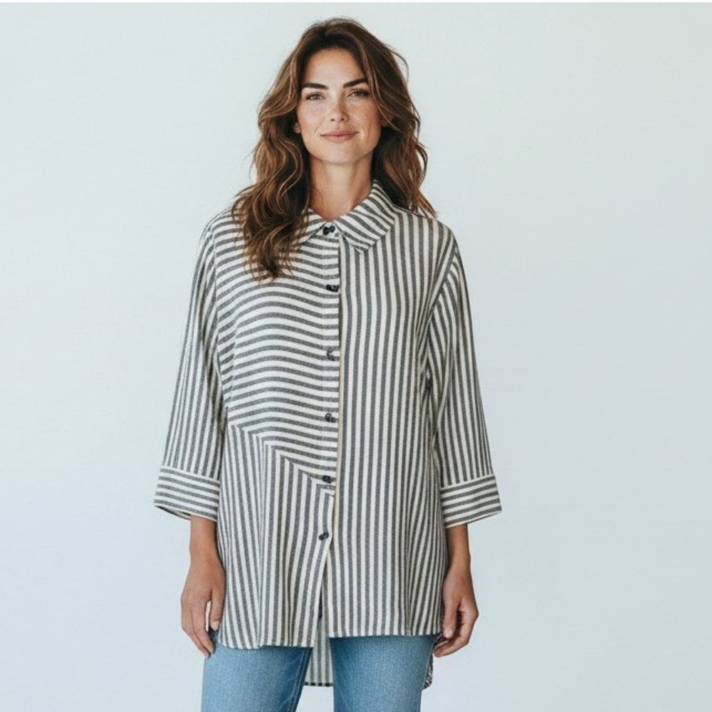 SOFT SURROUNDINGS Striped Tunic Shirt 1X XL L Black White Button Back